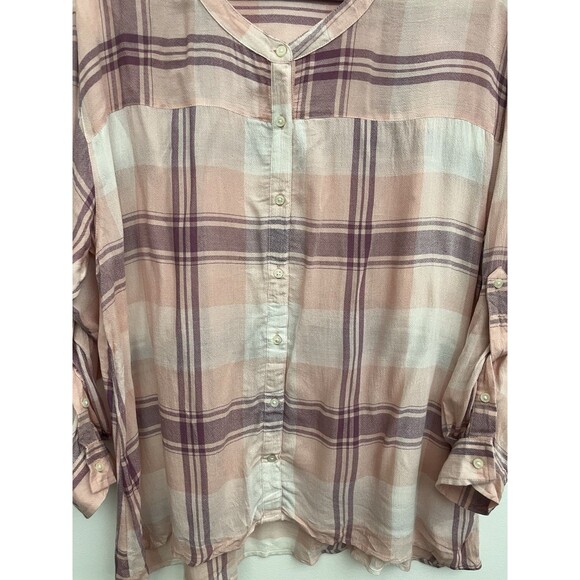 Nine West Women’s shirts Button Down Roll Tab Sleeve Large Plaid Viscose - Picture 7 of 9